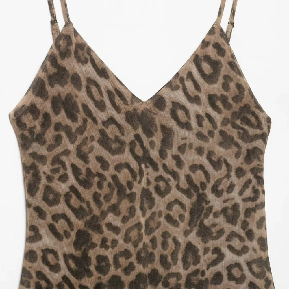 ZARA Bafeng New Summer Fitted Draped Leopard Print Slip Dress